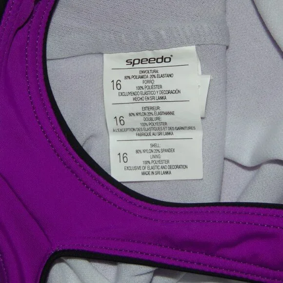Speedo Purple Black Trim Swimsuit 16 - Picture 5 of 7